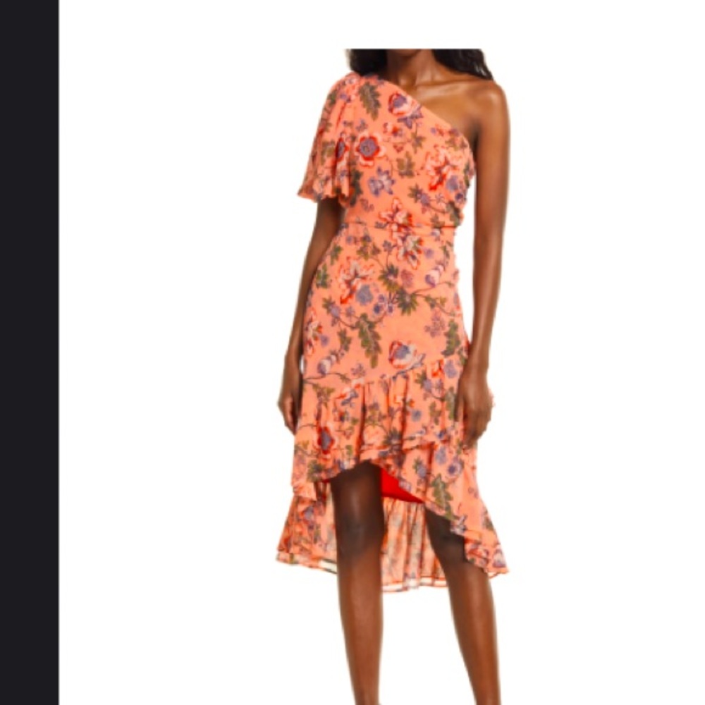 Floral high low one shoulder dress